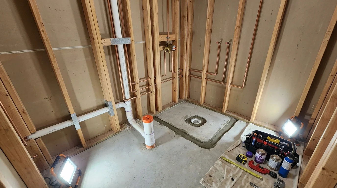 Bathroom rough-in plumbing during remodel by Johns Plumbing LLC in Zephyrhills
