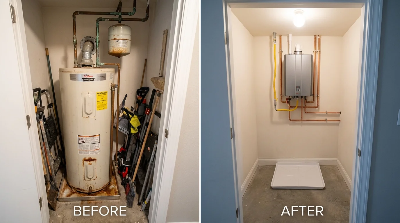 Tank water heater versus wall-mounted tankless unit comparison for Zephyrhills, FL homeowners